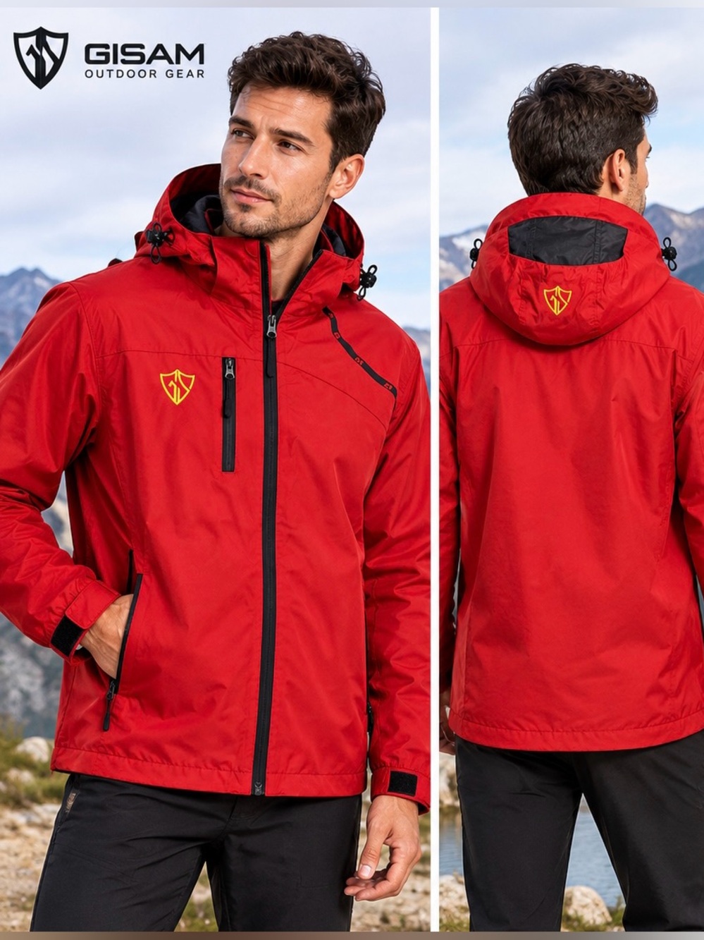GIISAM Men's Red Waterproof Sport Jacket Windbreaker - Size L